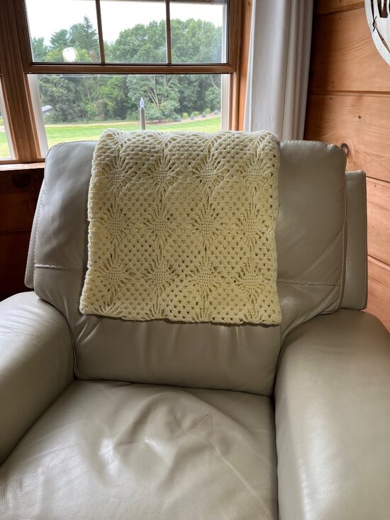 Homemade Other - Vintage Handmade Cream Crochet Afghan Throw Blanket Medallion Popcorn Stitch